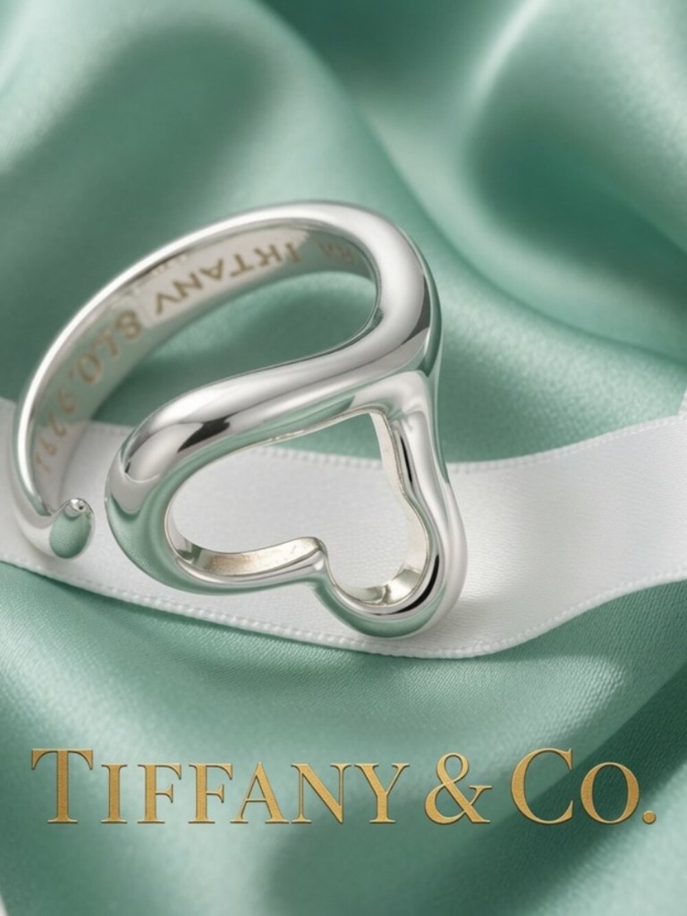 TIFFANY & Co. Elsa Peretti Open Heart Ring Silver Size 7